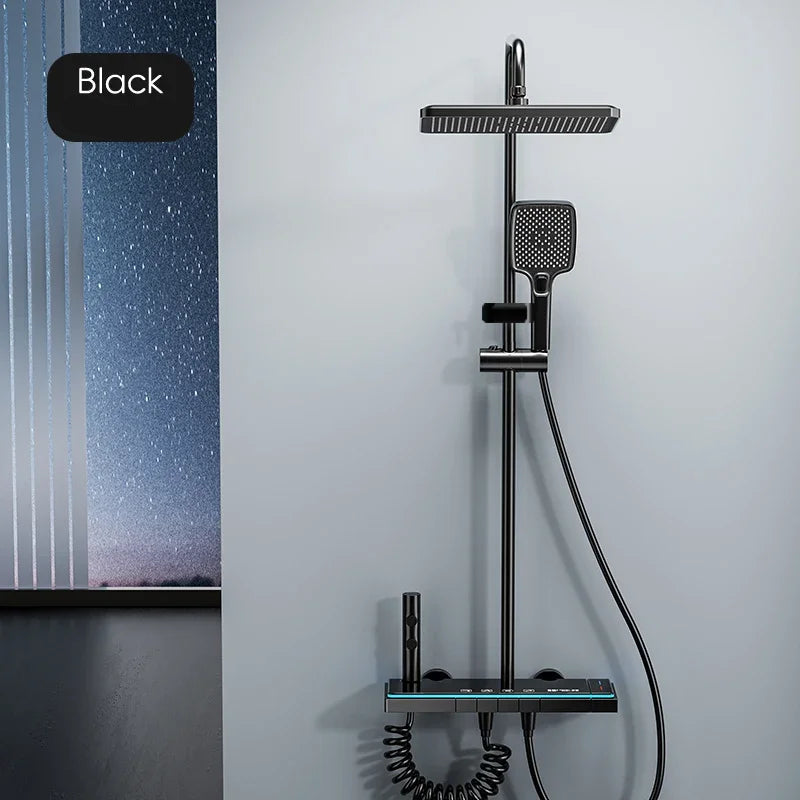 Colonne de Douche Thermostatique LED avec Panneau Verre