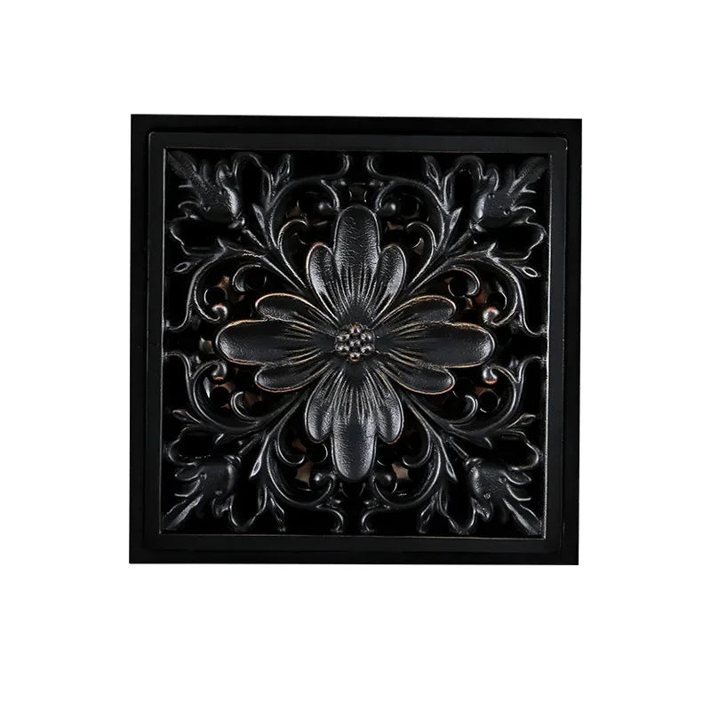 Bonde de Douche Carrée Luxe Noir Mat 10x10 cm — 5 Grilles au Choix