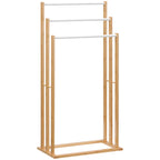 Porte-serviette sur pied en bambou 3 barres acier