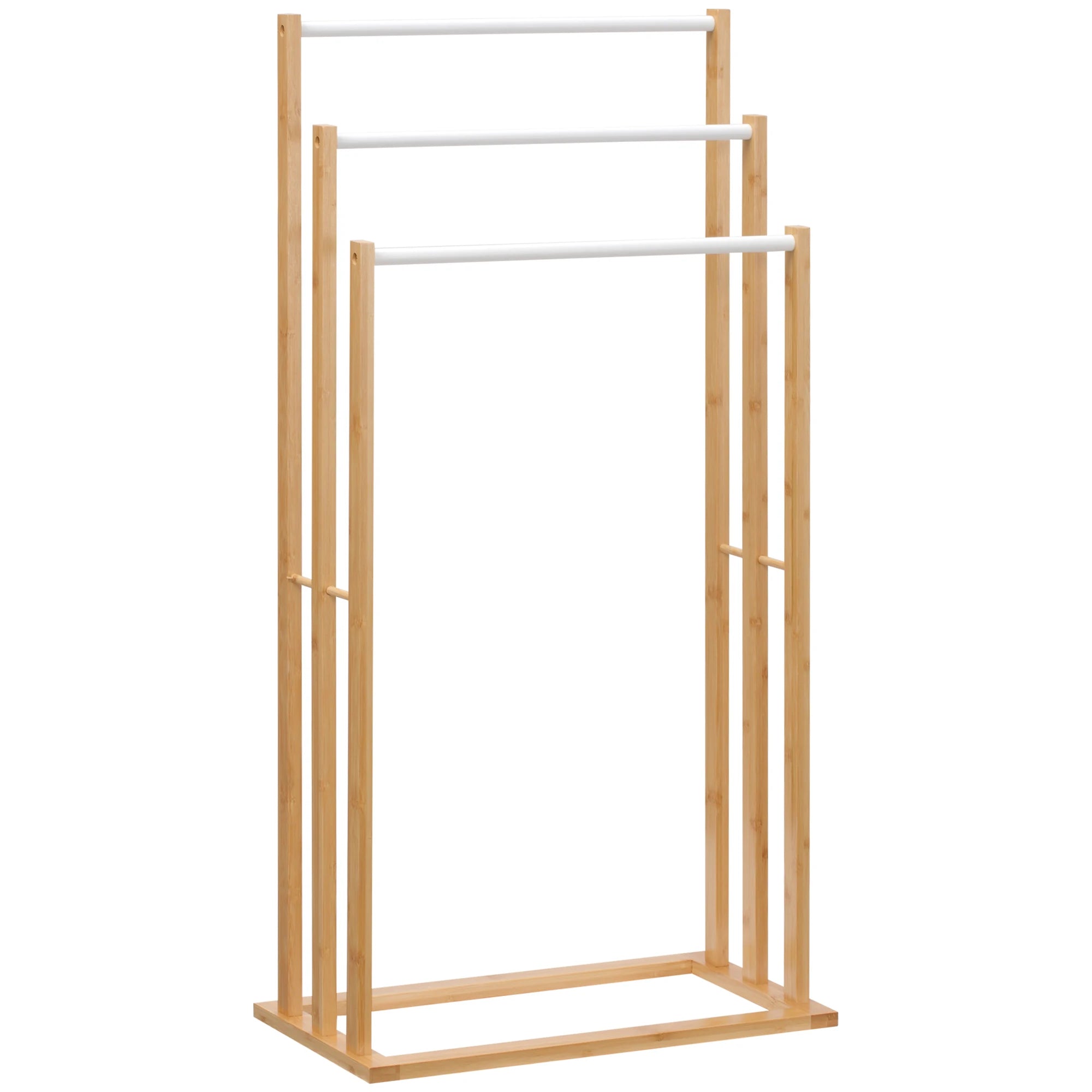 Porte-serviette sur pied en bambou 3 barres acier
