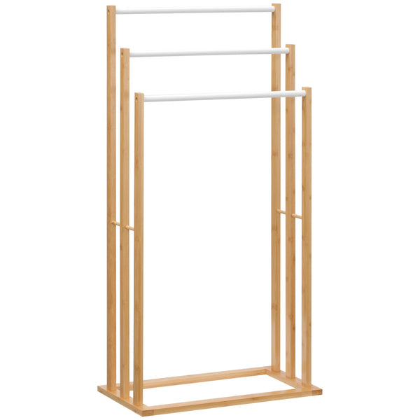 Porte-Serviette sur Pied Bambou 3 Barres & Acier