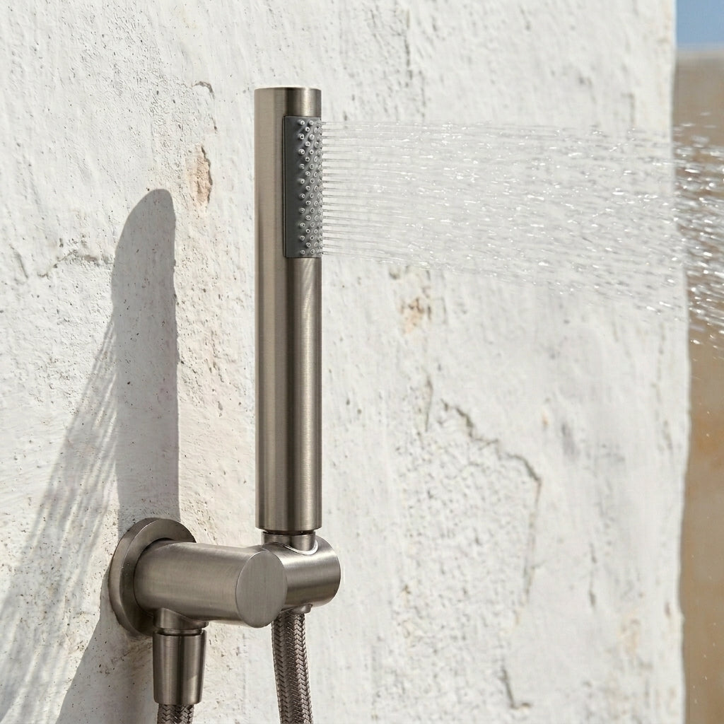 Colonne de Douche Encastrée Vael Nickel Brossé Laiton — Pommeau Pluie 250×250 mm