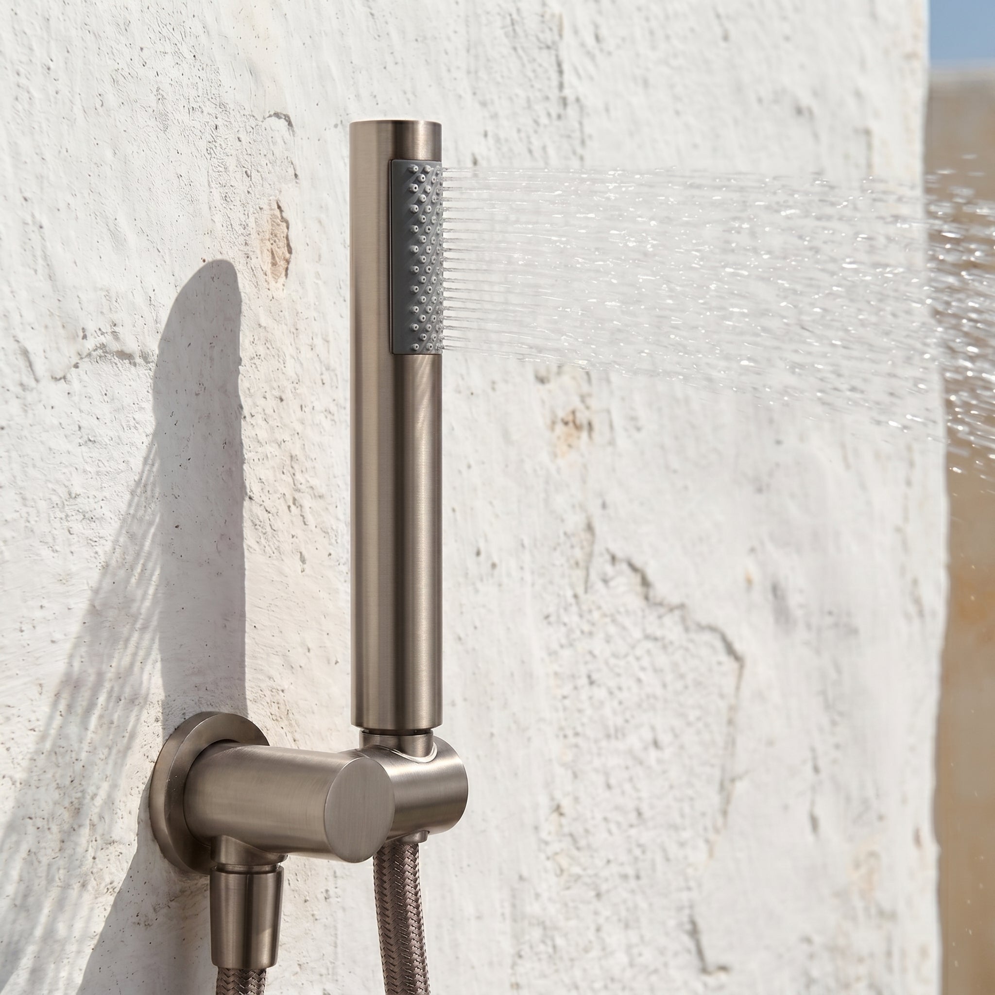 Colonne de Douche Encastrée Vael Nickel Brossé Laiton — Pommeau Pluie 250×250 mm