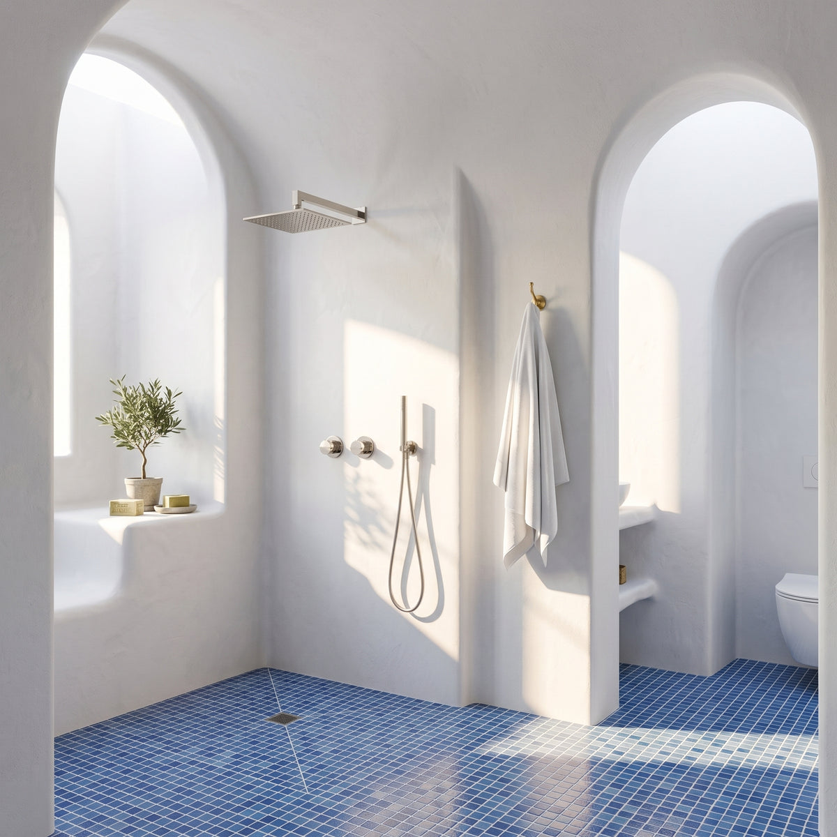 Colonne de Douche Encastrée Vael Chrome Laiton — Pommeau Pluie 250×250 mm