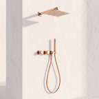 Colonne de Douche Encastrée Vael Or Rose Poli Laiton — Pommeau Pluie 250×250 mm
