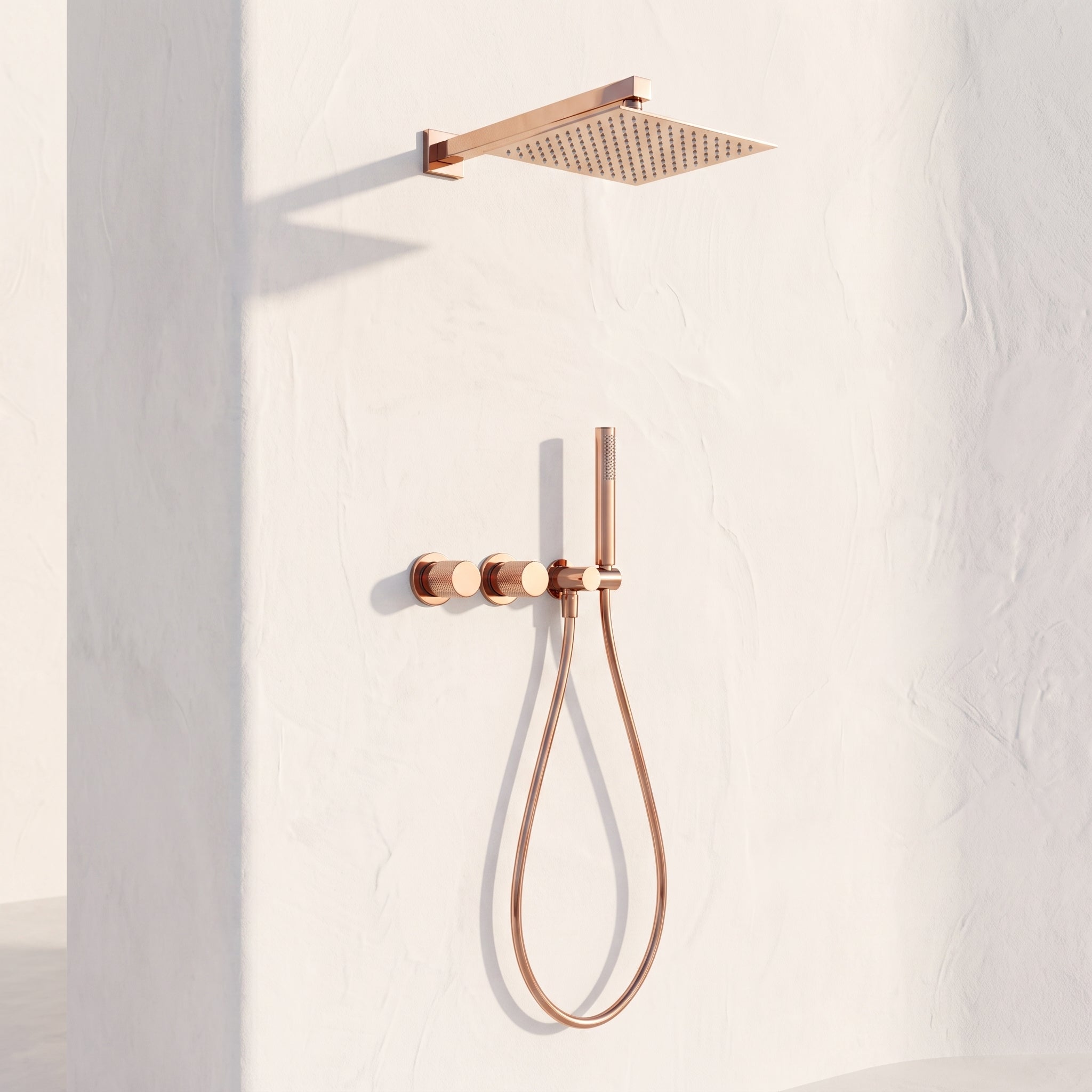 Colonne de Douche Encastrée Vael Or Rose Poli Laiton — Pommeau Pluie 250×250 mm