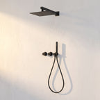 Colonne de Douche Encastrée Vael Noir Mat Laiton — Pommeau Pluie 250×250 mm