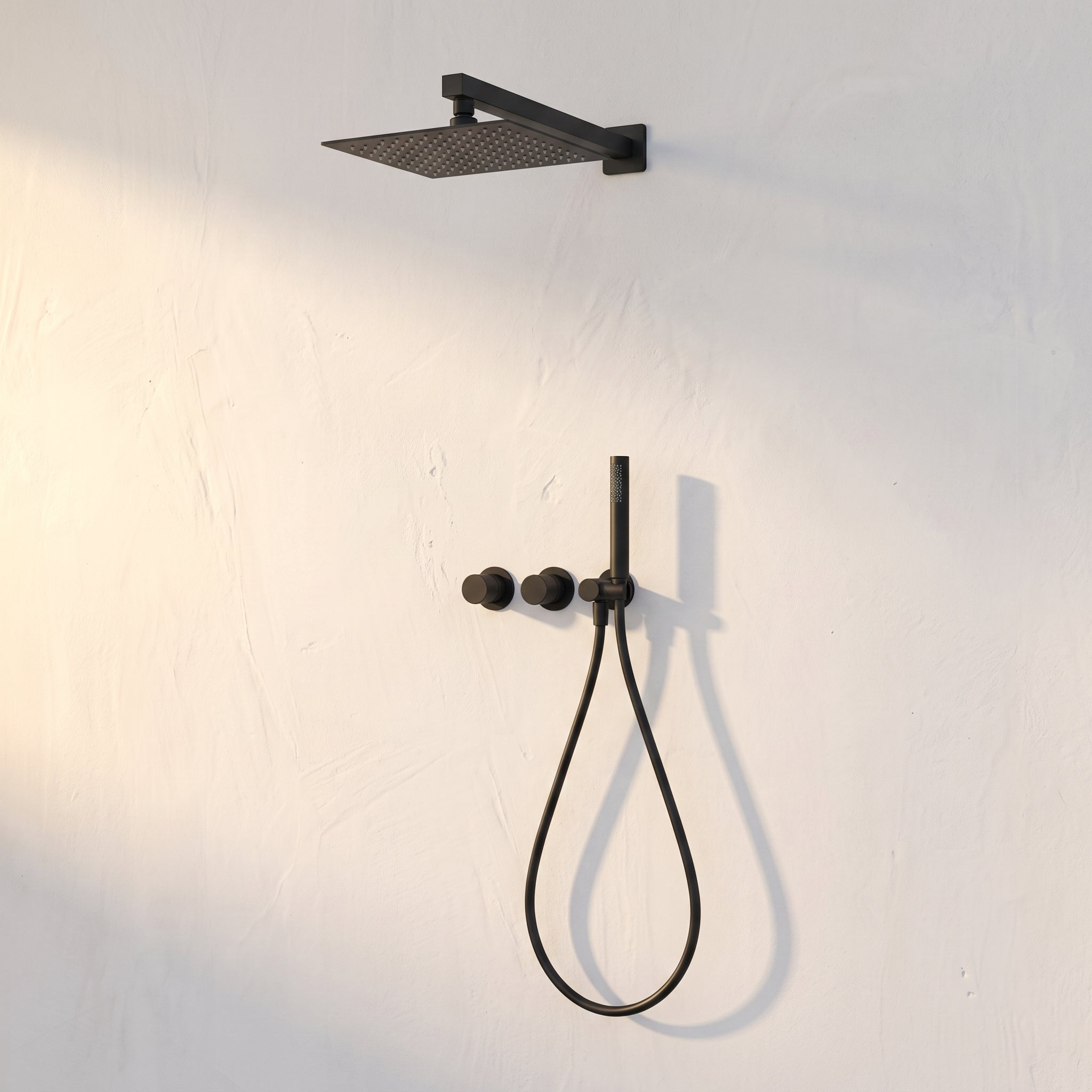 Colonne de Douche Encastrée Vael Noir Mat Laiton — Pommeau Pluie 250×250 mm