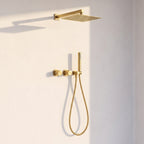 Colonne de Douche Encastrée Vael Or Brossé Laiton — Pommeau Pluie 250×250 mm