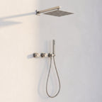 Colonne de Douche Encastrée Vael Nickel Brossé Laiton — Pommeau Pluie 250×250 mm