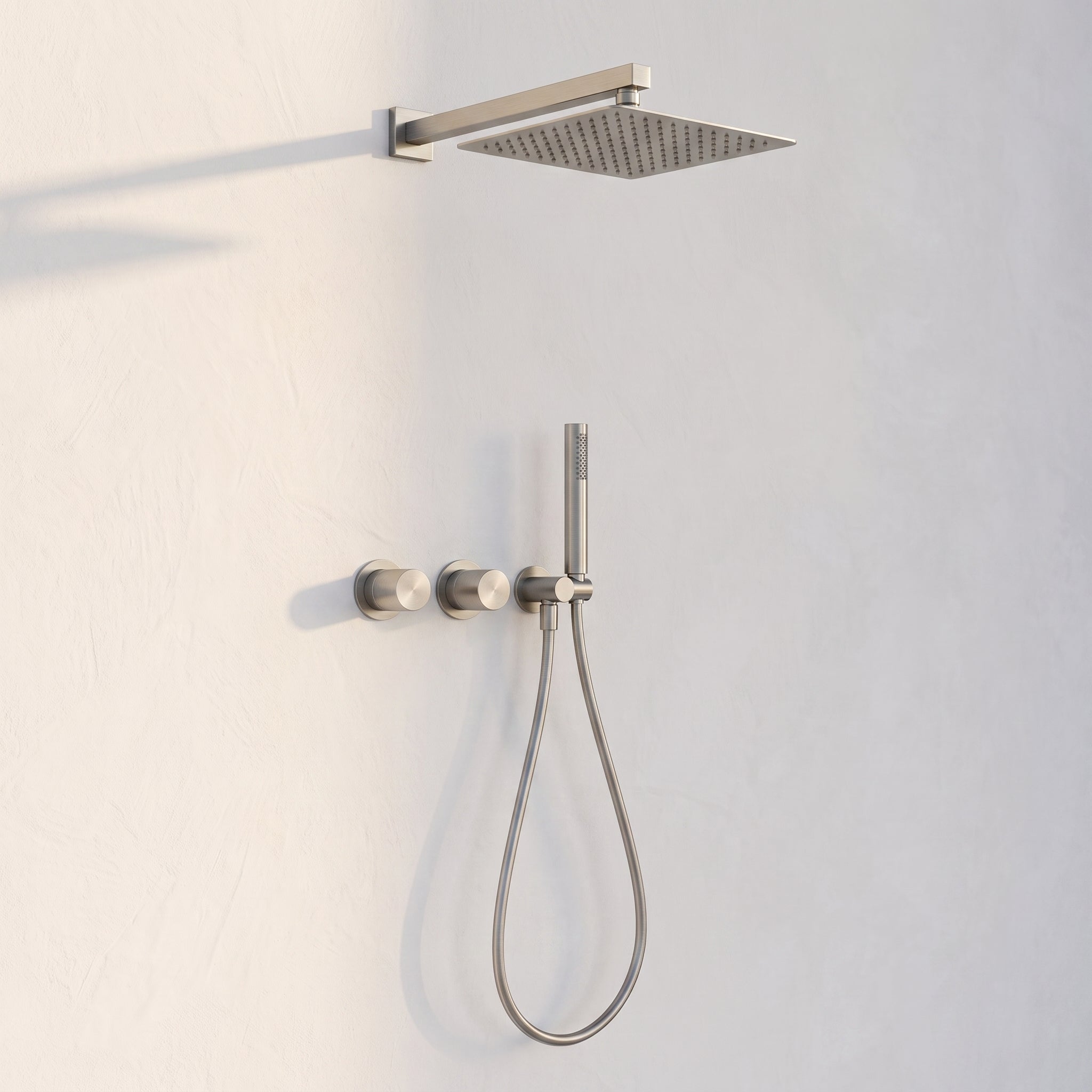 Colonne de Douche Encastrée Vael Nickel Brossé Laiton — Pommeau Pluie 250×250 mm