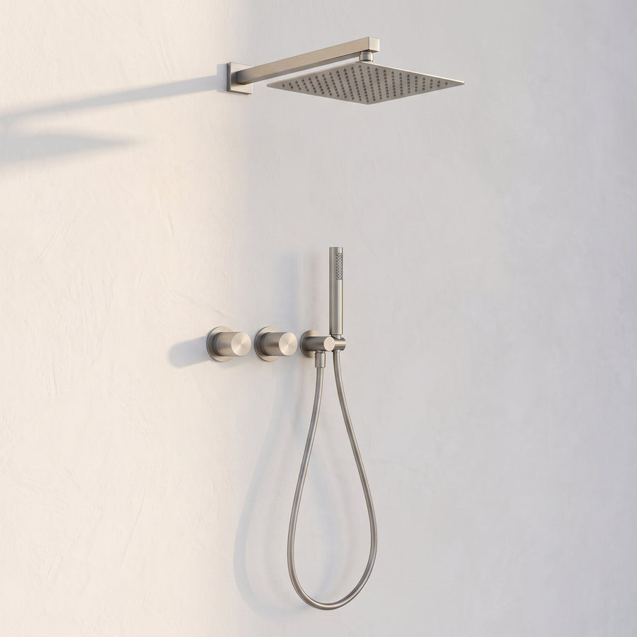 Colonne de Douche Encastrée Vael Nickel Brossé Laiton — Pommeau Pluie 250×250 mm