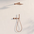 Colonne de Douche Encastrée Vael Or Rose Brossé Laiton — Pommeau Pluie 250×250 mm