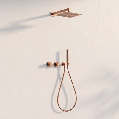 Colonne de Douche Encastrée Vael Or Rose Brossé Laiton — Pommeau Pluie 250×250 mm