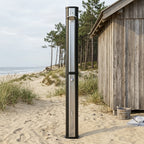 Douche Solaire Extérieure 40L — Pommeau Pluie 360°, Lave-Pieds, Mitigeur