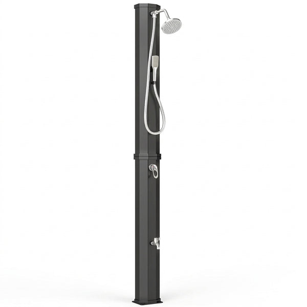 Douche Solaire de Jardin 60L Noire — Douchette, Rince-Pieds et Température Réglable
