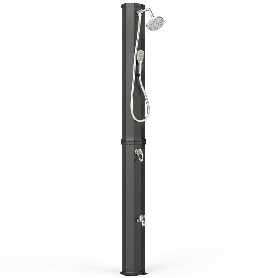 Douche Solaire de Jardin 60L Noire — Douchette, Rince-Pieds et Température Réglable