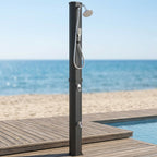Douche Solaire de Jardin 60L Noire — Douchette, Rince-Pieds et Température Réglable