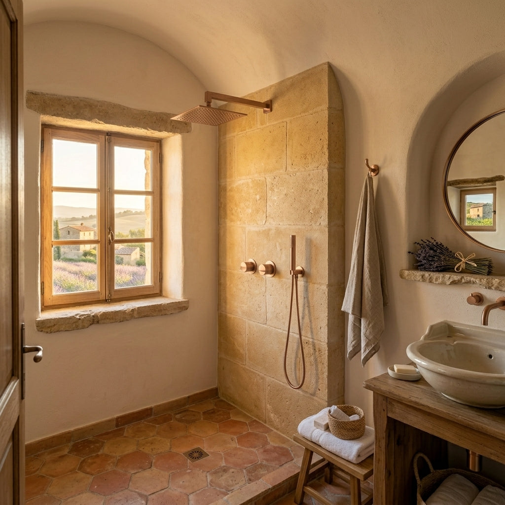 Colonne de Douche Encastrée Vael Or Rose Brossé Laiton — Pommeau Pluie 250×250 mm