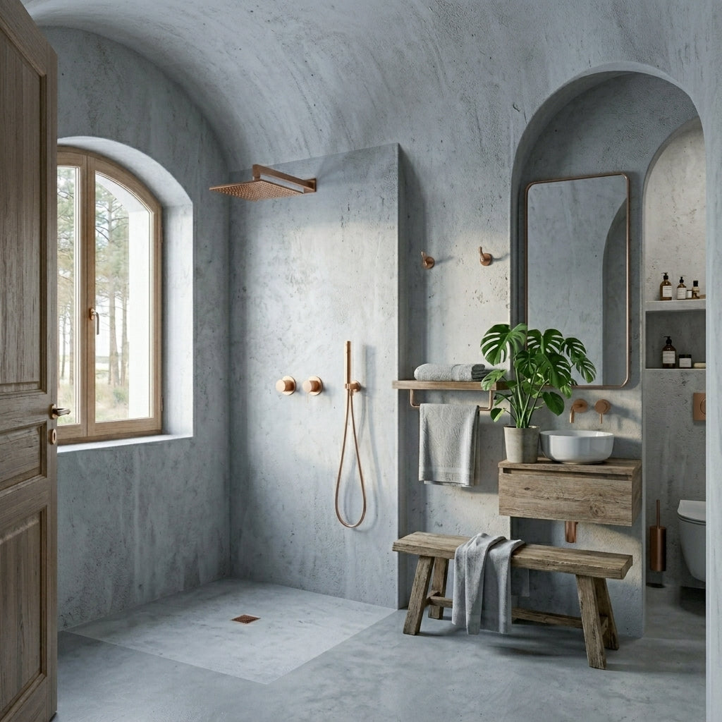 Colonne de Douche Encastrée Vael Or Rose Poli Laiton — Pommeau Pluie 250×250 mm