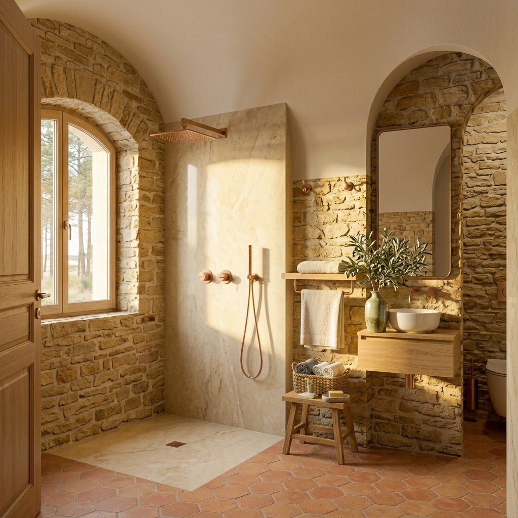 Colonne de Douche Encastrée Vael Or Rose Poli Laiton — Pommeau Pluie 250×250 mm