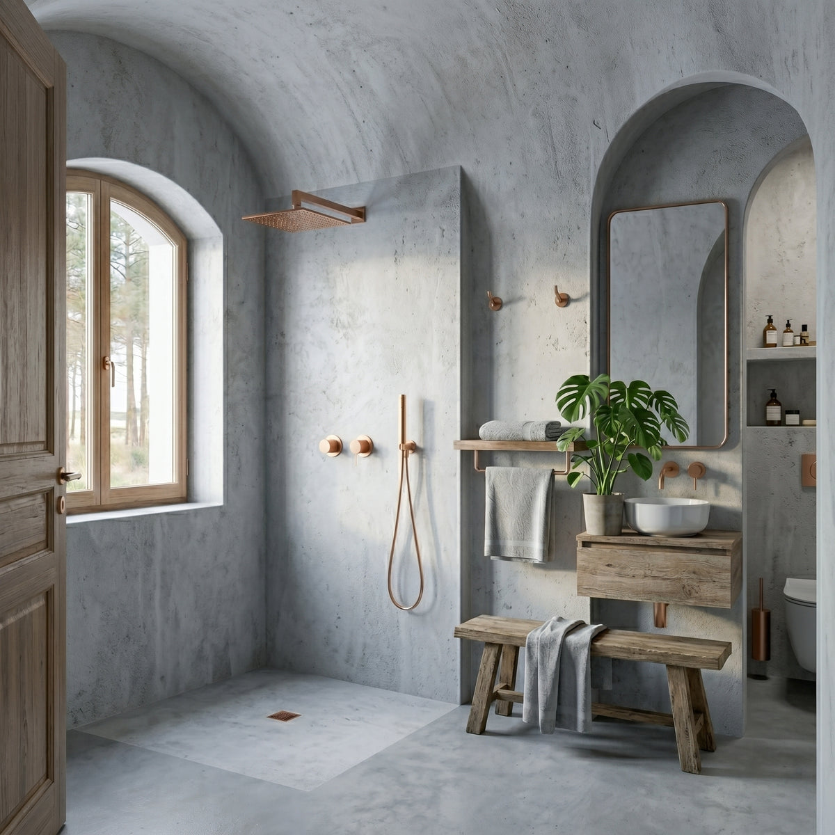 Colonne de Douche Encastrée Vael Or Rose Poli Laiton — Pommeau Pluie 250×250 mm