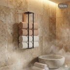 Porte-serviettes mural modulable en bois et métal | Rangement serviettes salle de bain