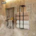 Porte-serviettes mural modulable en bois et métal | Rangement serviettes salle de bain