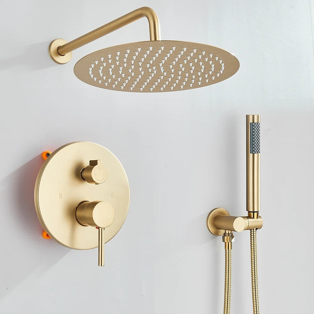 Colonne de douche encastrée dorée brossée