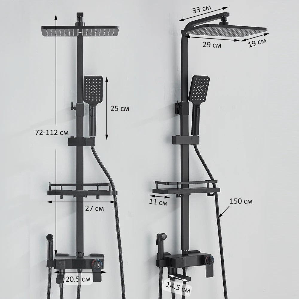 Colonne de douche thermostatique noire avec affichage digital