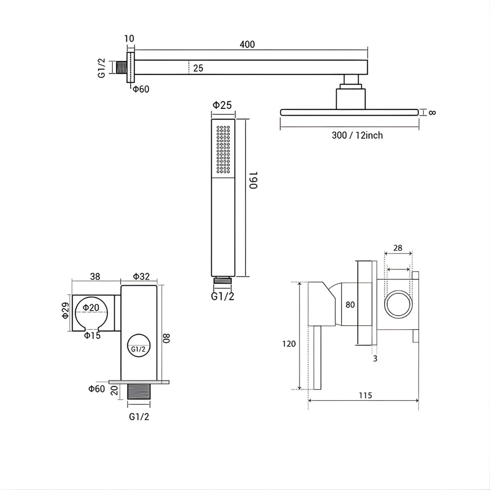 Colonne de Douche Encastrée Laiton