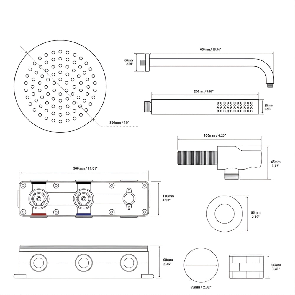 Colonne de Douche Encastrée Minimaliste en Laiton