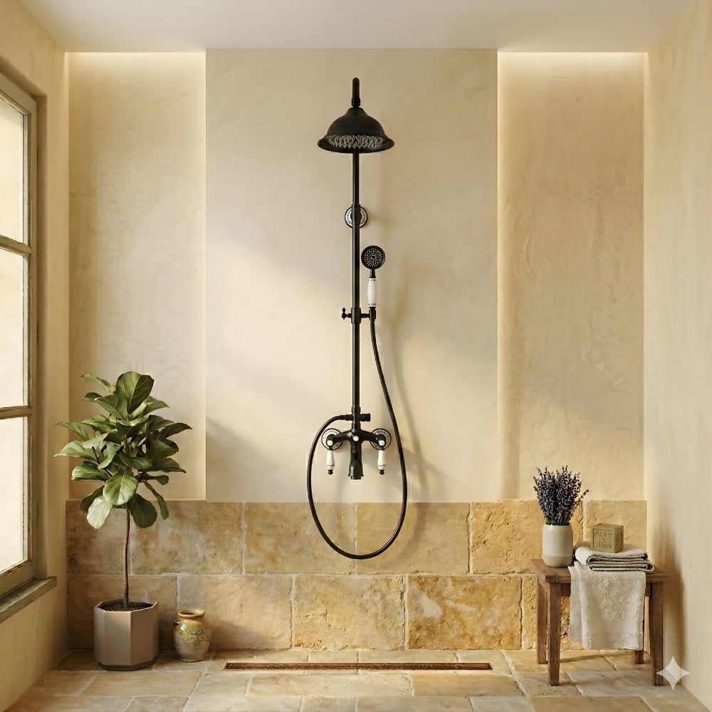 Colonne de Douche Murale Bronze Noir – 3 Fonctions