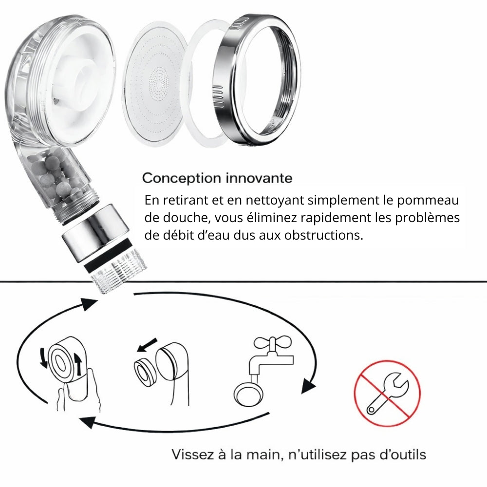 Pommeau de Douche Filtrant Haute Pression à Main