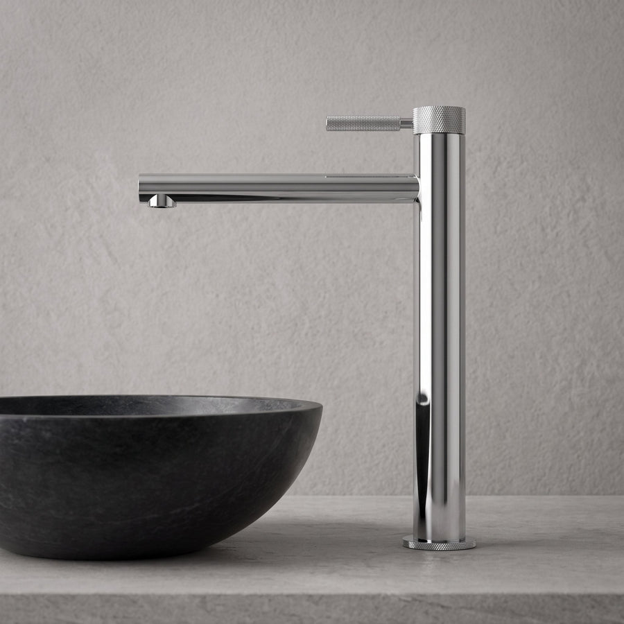 Robinet Lavabo Aura Chrome Laiton — Mitigeur Moleté Minimaliste