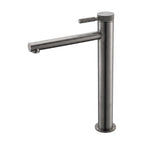 Robinet lavabo Aura gun metal modèle haut pour vasque, sur fond blanc
