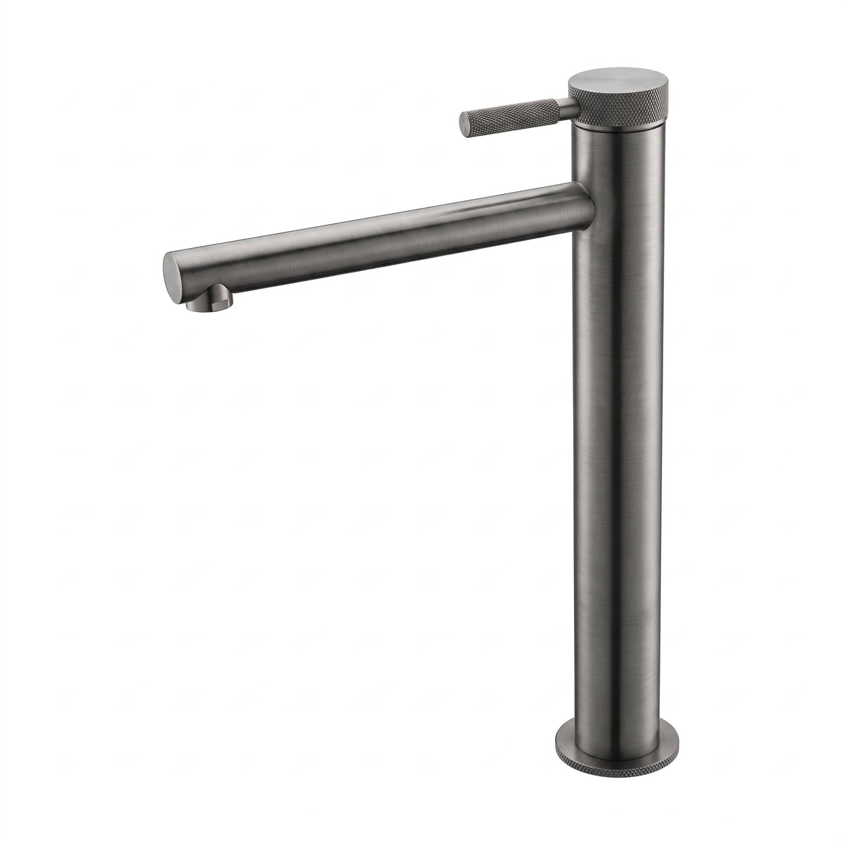 Robinet lavabo Aura gun metal modèle haut pour vasque, sur fond blanc