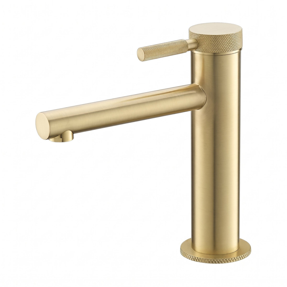 Robinet lavabo Aura or brossé modèle court sur fond blanc