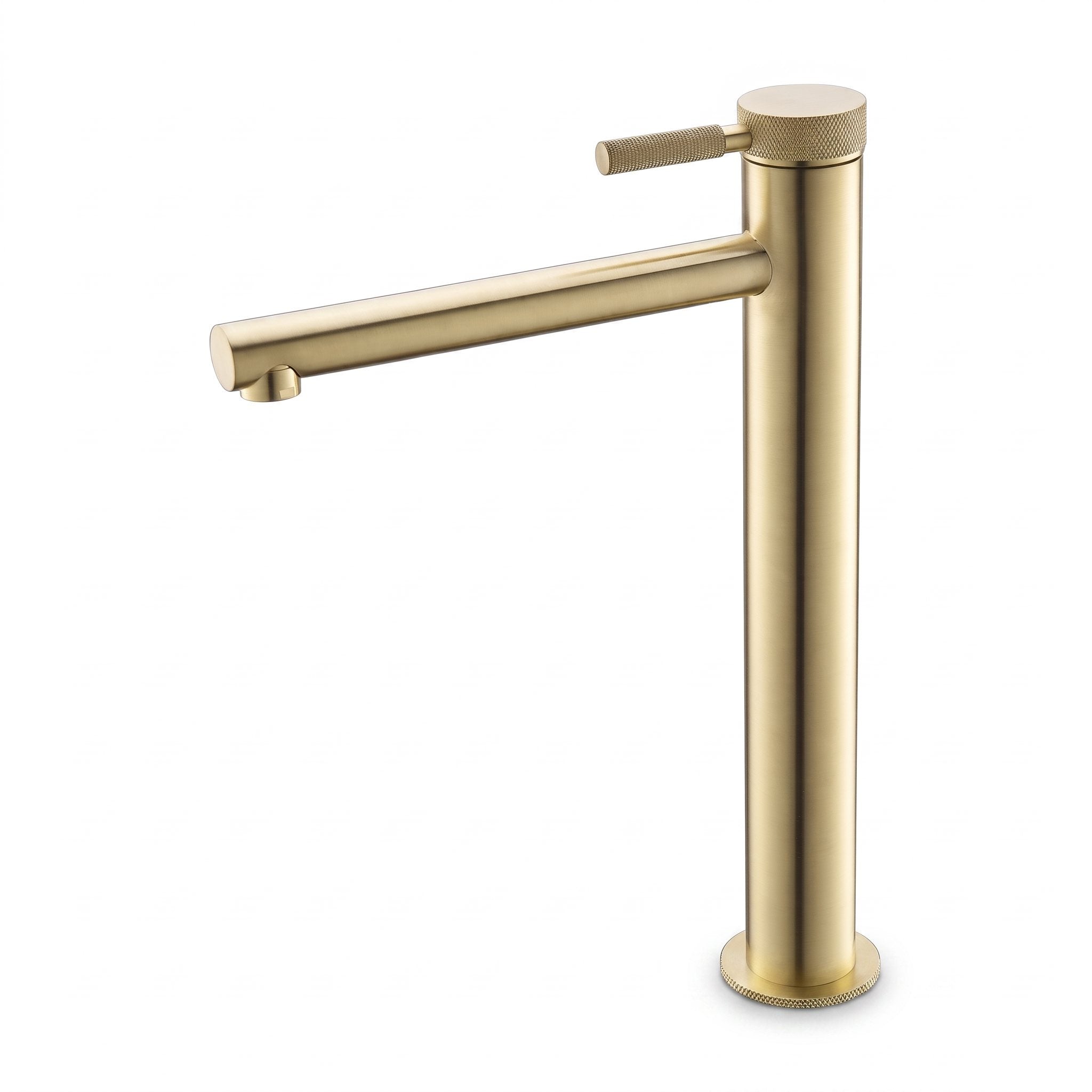 Robinet lavabo Aura or brossé modèle haut pour vasque, sur fond blanc