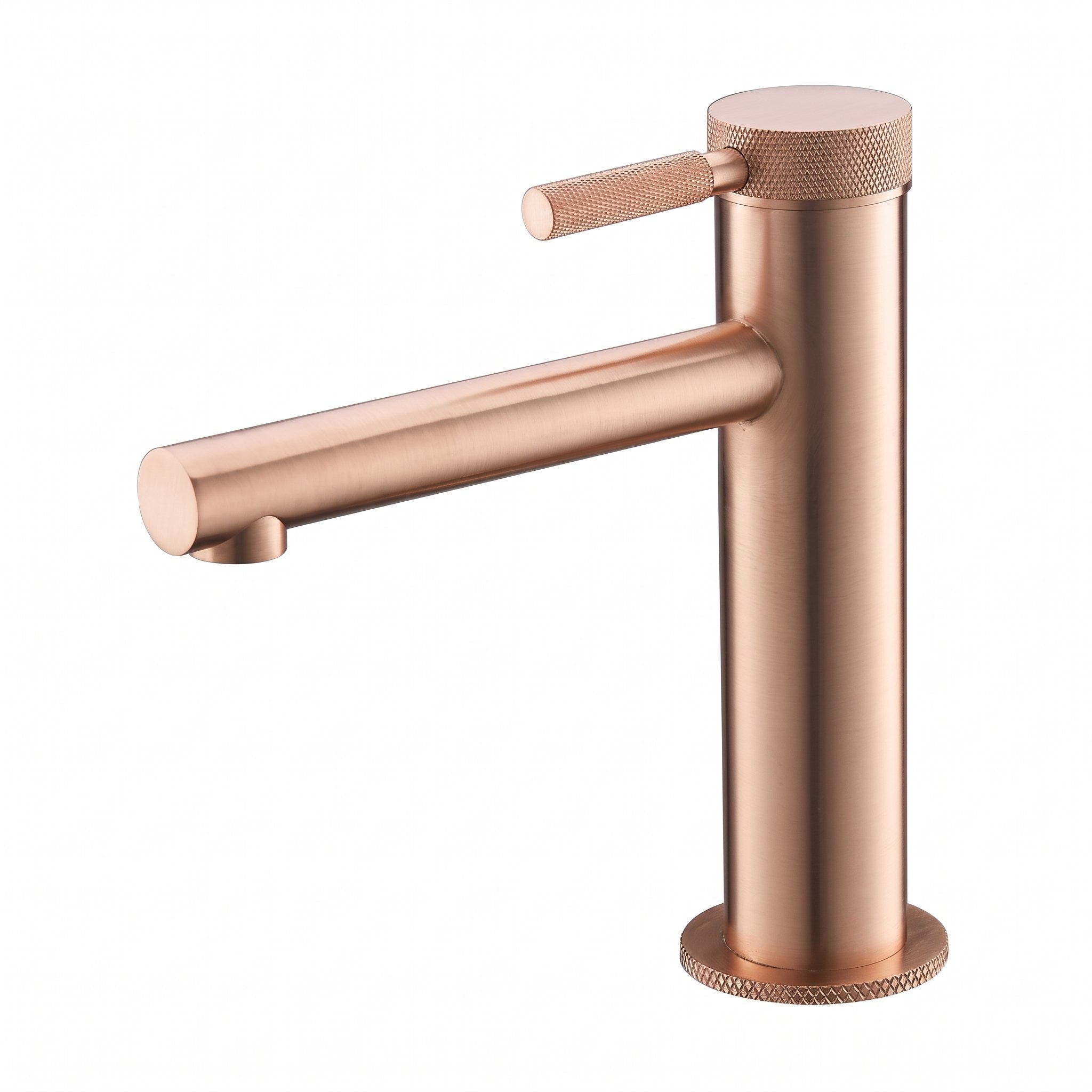 Robinet lavabo Aura or rose brossé modèle court sur fond blanc