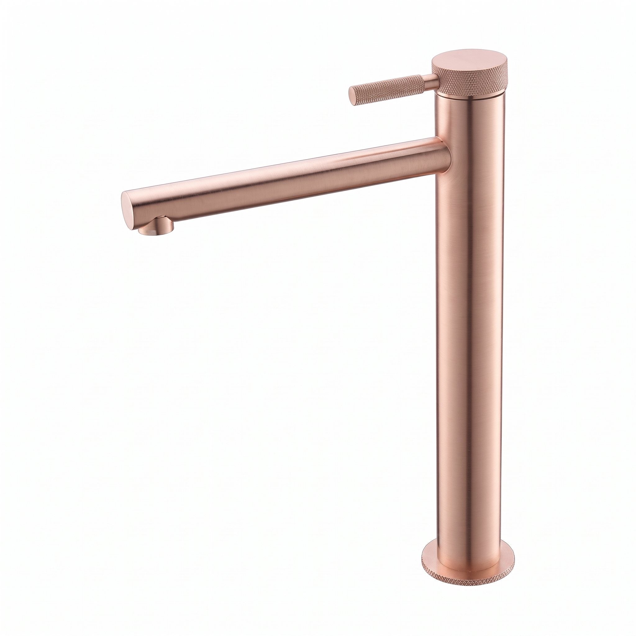 Robinet lavabo Aura or rose brossé modèle haut pour vasque, sur fond blanc