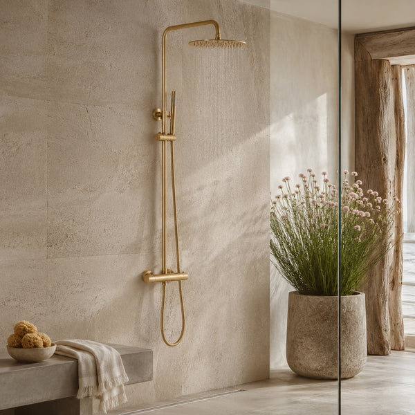 Colonne de Douche Murale Stellia Or Brossé Thermostatique — Laiton Massif