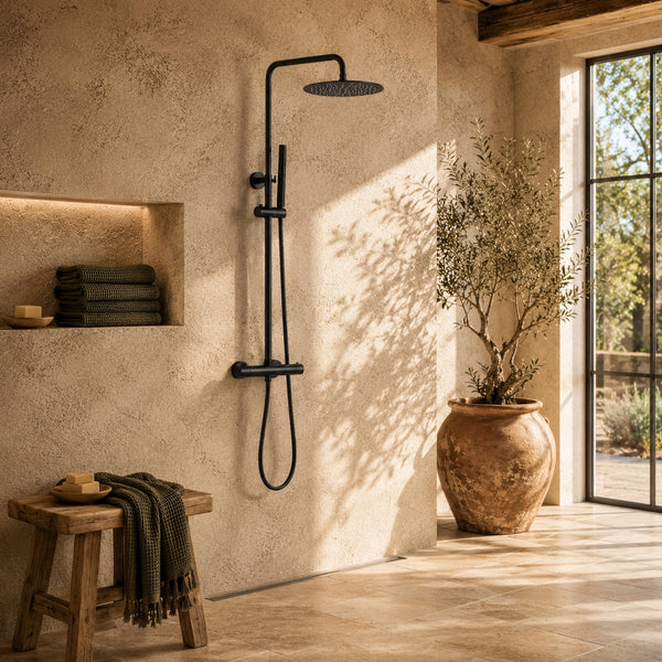 Colonne de Douche Murale Stellia Noir Mat Thermostatique — Laiton Massif