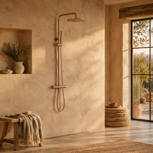 Colonne de Douche Murale Stellia Or Rose Brossé Thermostatique — Laiton Massif
