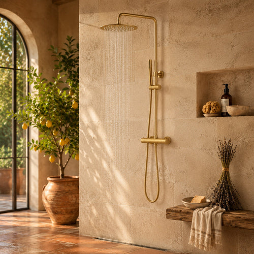 Colonne de Douche Murale Stellia Or Brossé Thermostatique — Laiton Massif
