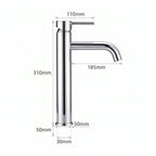 Schéma coté du robinet lavabo Dora Chrome Poli modèle haut : hauteur 310 mm, bec 185 mm