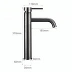Schéma coté du robinet lavabo Dora Gun Metal modèle haut : hauteur 310 mm, bec 185 mm
