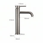 Schéma coté du robinet lavabo Dora Nickel Brossé modèle haut : hauteur 310 mm, bec 185 mm