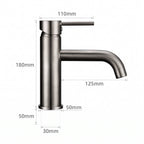 Schéma coté du robinet lavabo Dora Nickel Brossé modèle standard : hauteur 180 mm, bec 125 mm
