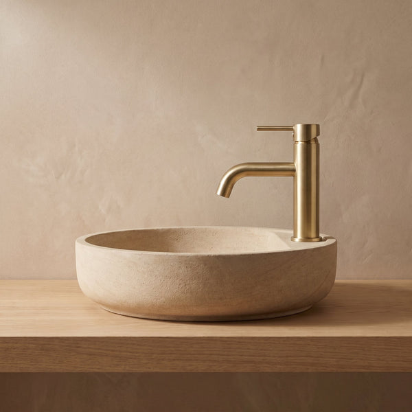Robinet Lavabo Dora Or Brossé Laiton — Mitigeur Bec Courbé